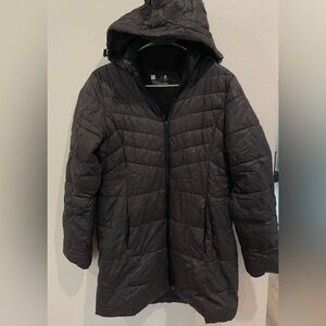 Women’s Long Black Rain Coat with Removable Hood - Size Small